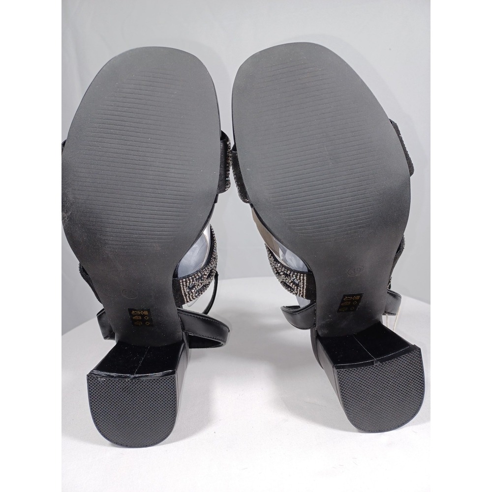Divine Follie Shoes Womens Size 39 Chunky Heel Sandals Strass Rhinestone - Picture 8 of 10